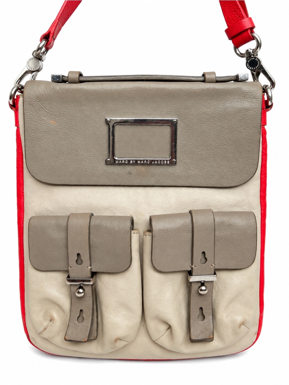 Marc by Marc Jacobs Two-Tone Leather Crossbody Bag Red Gray Cream Vintage Y2K - Picture 11 of 12